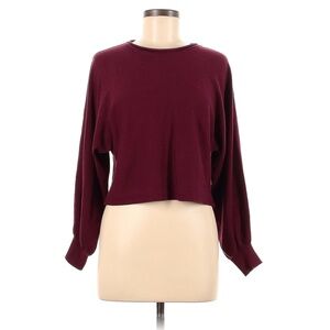 Zesica Long Sleeve Crew Neck Sweater Relaxed Fit Burgundy Women's Medium